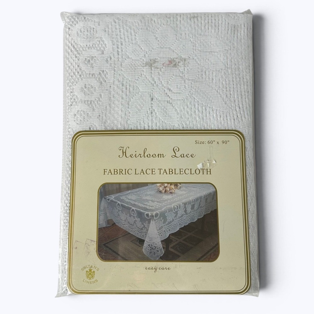 Sultans Linens Heirloom Lace 60x90" Rectangle Tablecloth Country Cottagecore New